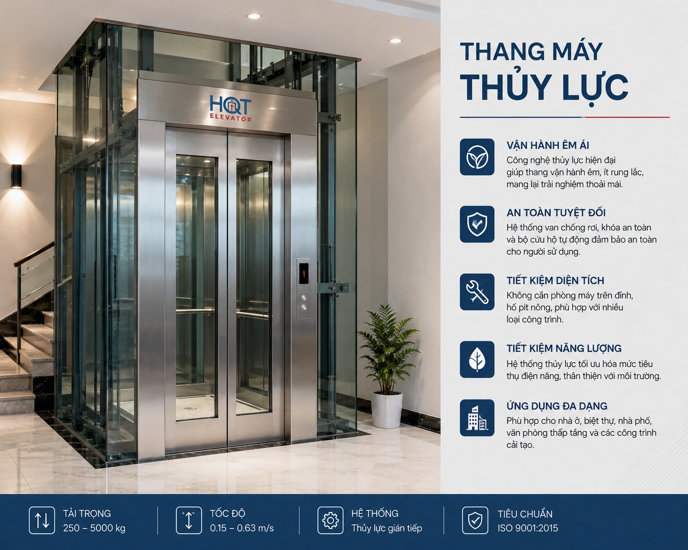 Thang Máy Thủy Lực HQT Elevator | Êm Ái, Sang Trọng, Tối Ưu Không Gian